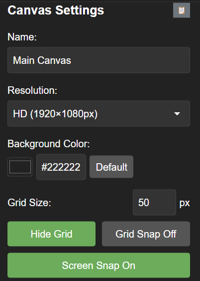 Canvas configuration options