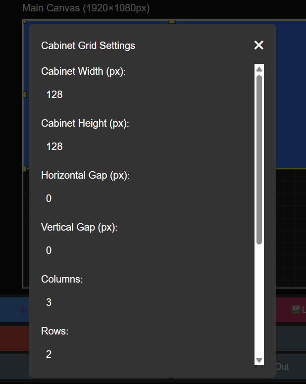Cabinet settings dialog
