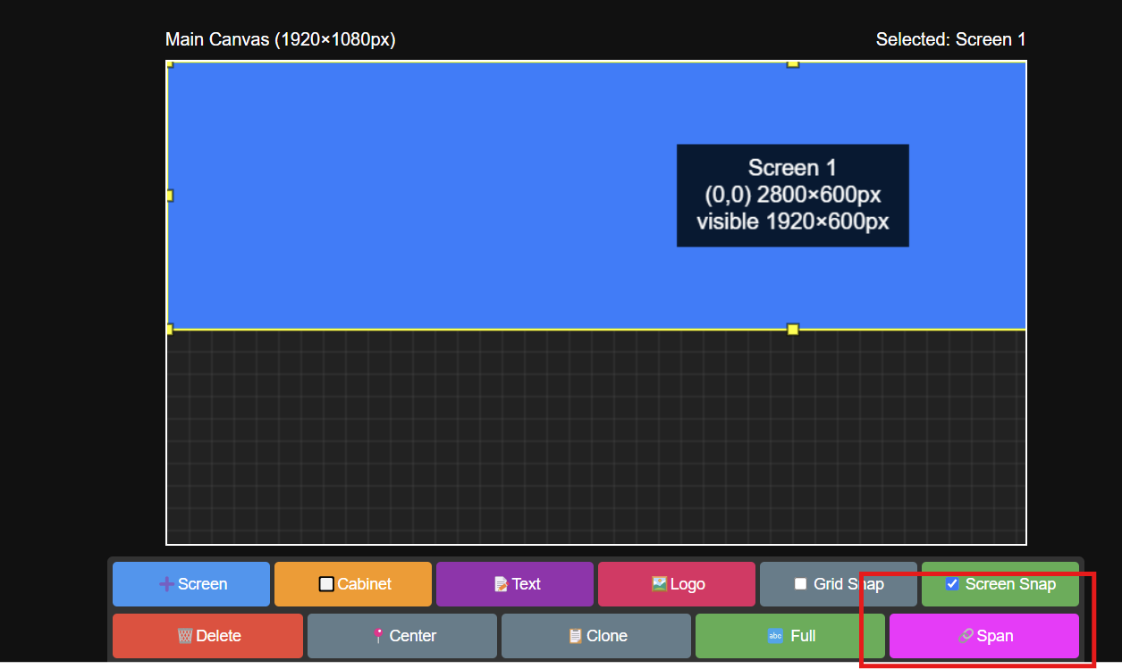 Example of spanning screens across multiple canvases